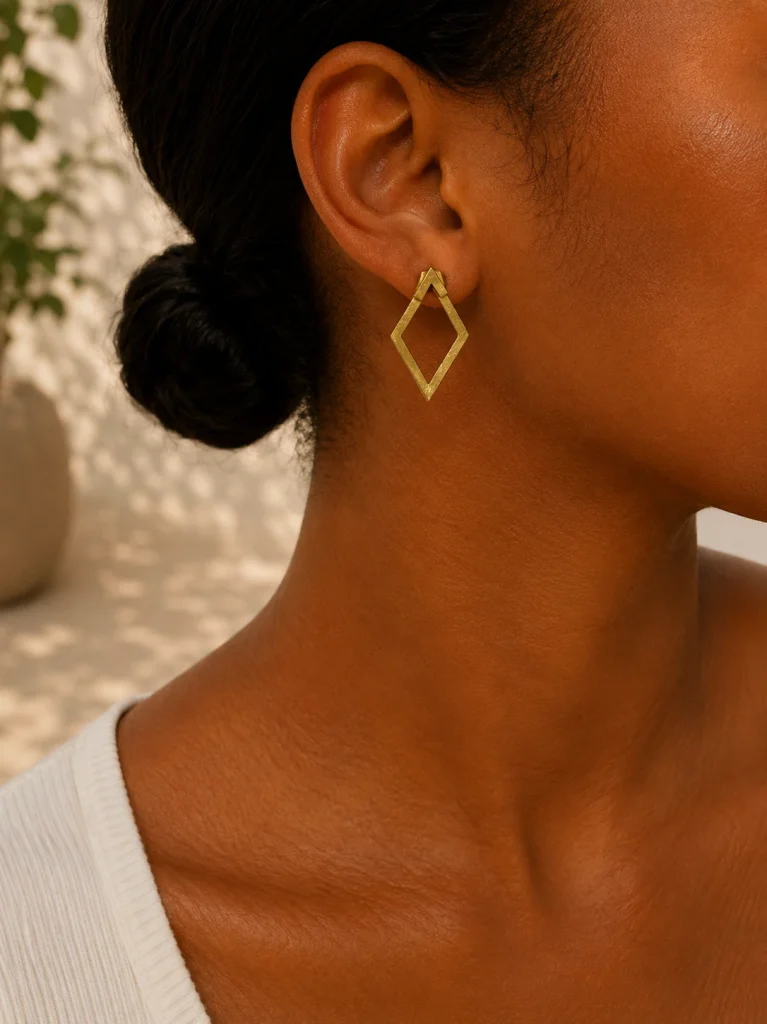 Boucles d'Oreilles Rhombe - boucles d'oreilles femme en acier inoxydable 316 plaqué or 18 carats — vue 2