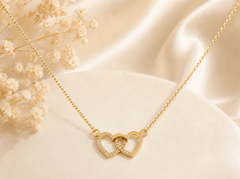 Collier Double Cœurs Entrelacés – collier femme en acier inoxydable 304 plaqué or 18 carats