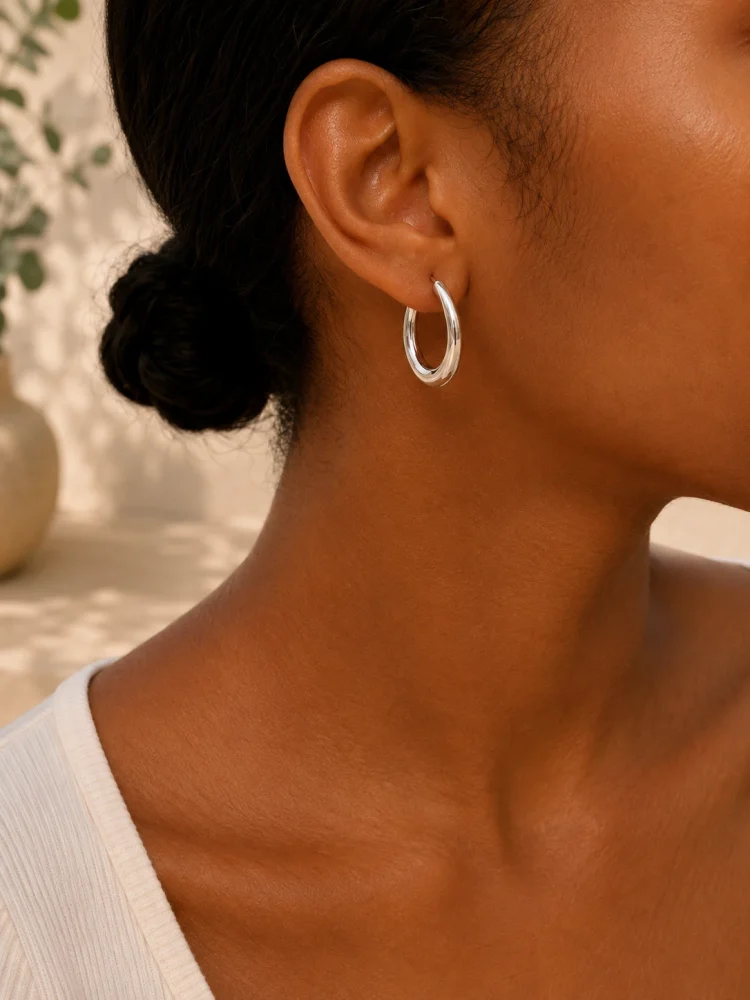 Créoles Argentées - boucles d'oreilles femme en acier inoxydable 316L — vue 2