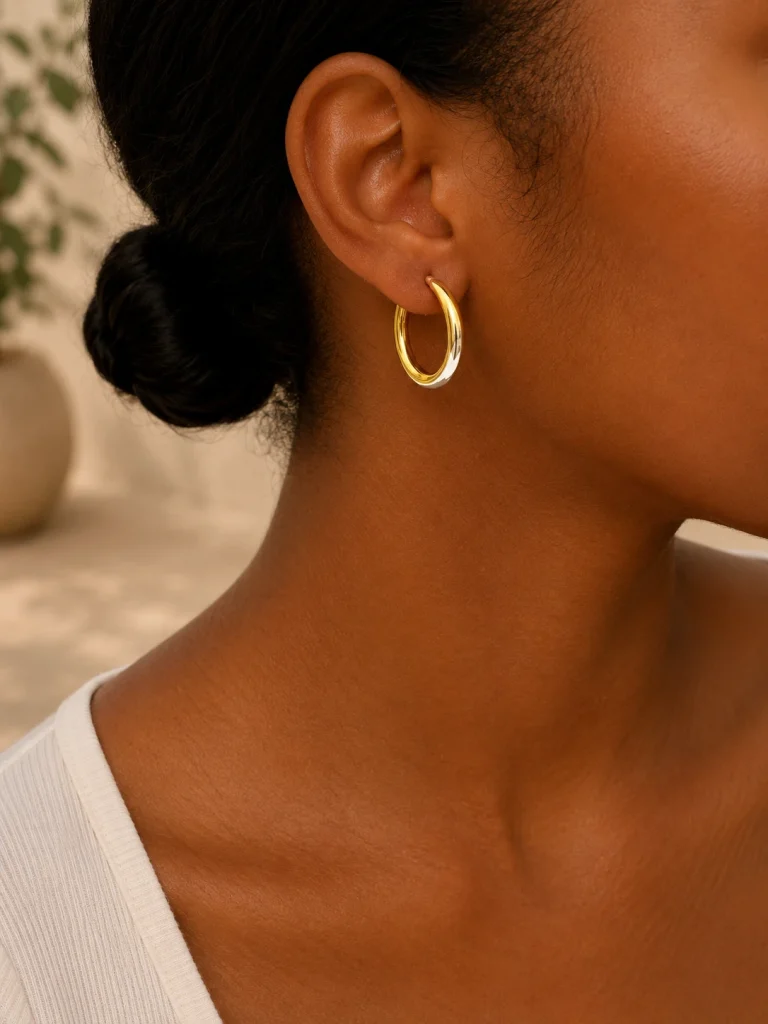 Créoles Dorées Lisses - boucles d'oreilles femme en acier inoxydable 316L — vue 2