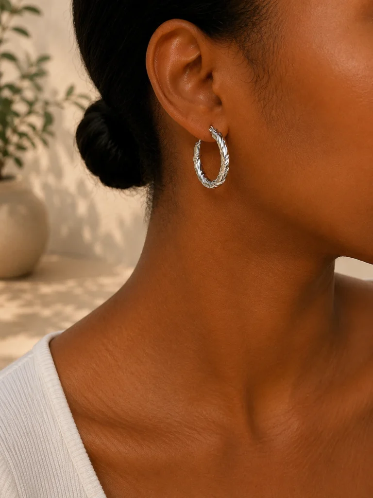 Créoles Torsadées Argent - boucles d'oreilles femme en acier inoxydable 316L — vue 2