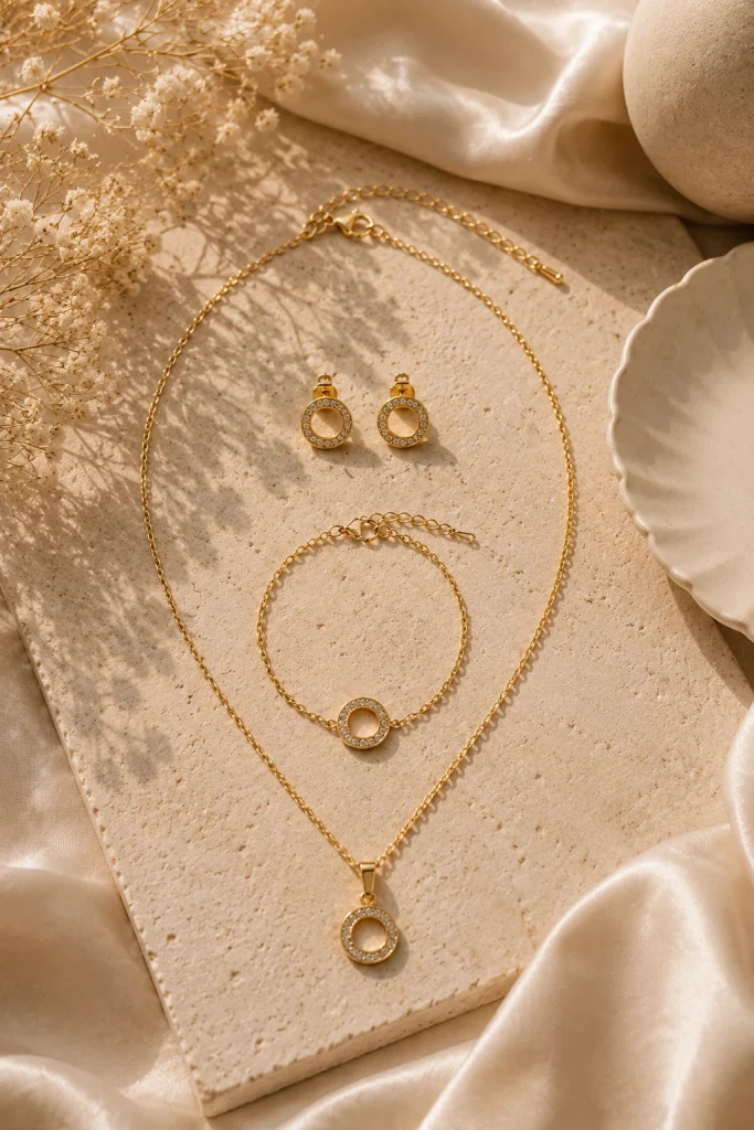 Ensemble Cercles Scintillants - parure acier inoxydable 316 plaqué or 18 carats — vue 2