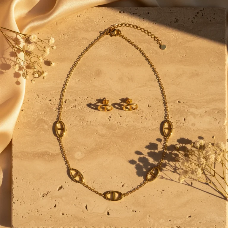 Ensemble Collier & Boucles Maillons – parure bijoux en acier inoxydable 304 plaqué or 18K