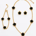 Ensemble Fleurs Noires - Parures bijoux en alliage plaqué or 3