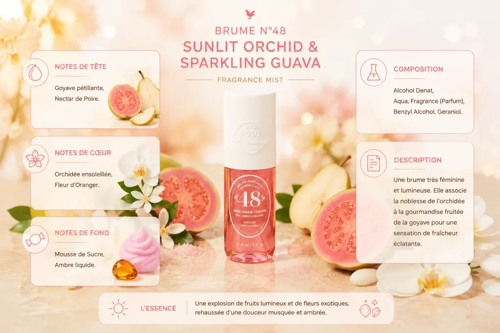 Ingrédients — Body Philosophy N°48 Sunlit Orchid & Sparkling Guava - brume floral 90 ML