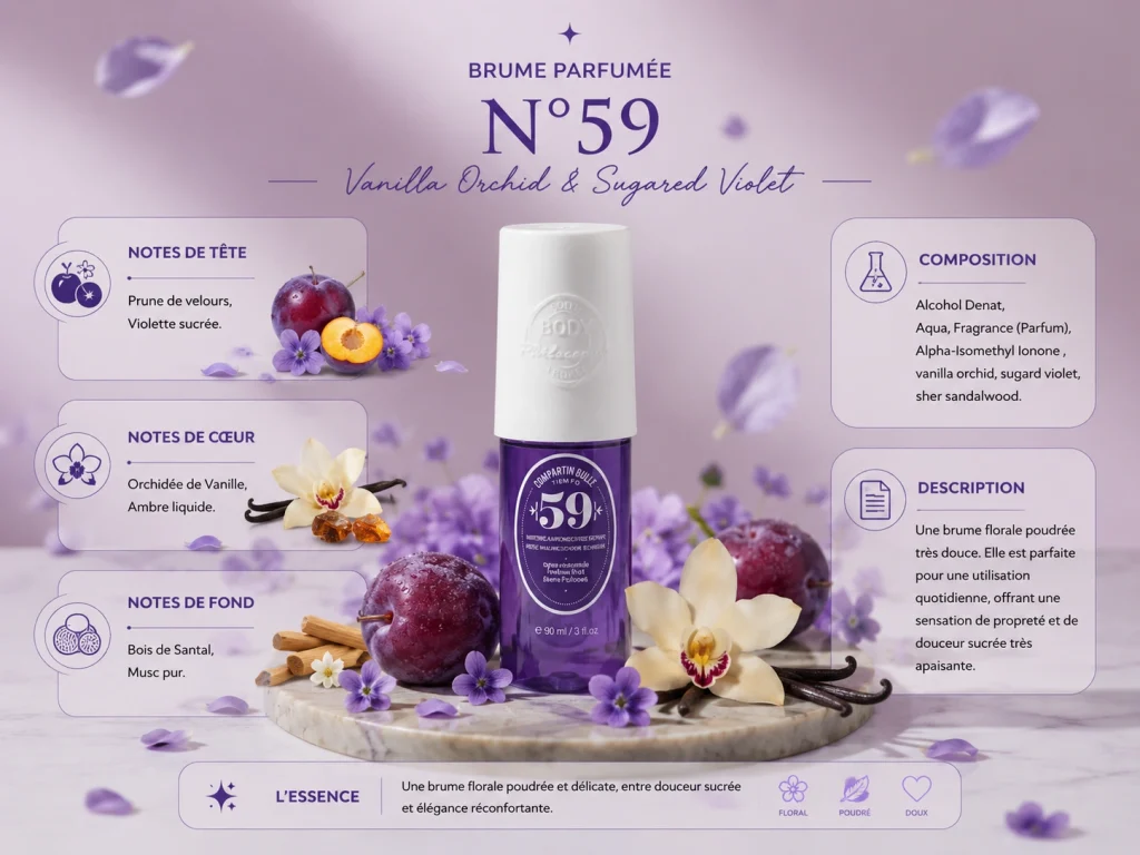 Ingrédients — Body Philosophy N°59 Caramel Magnolia & Warm Amber - brume gourmand 90 ML