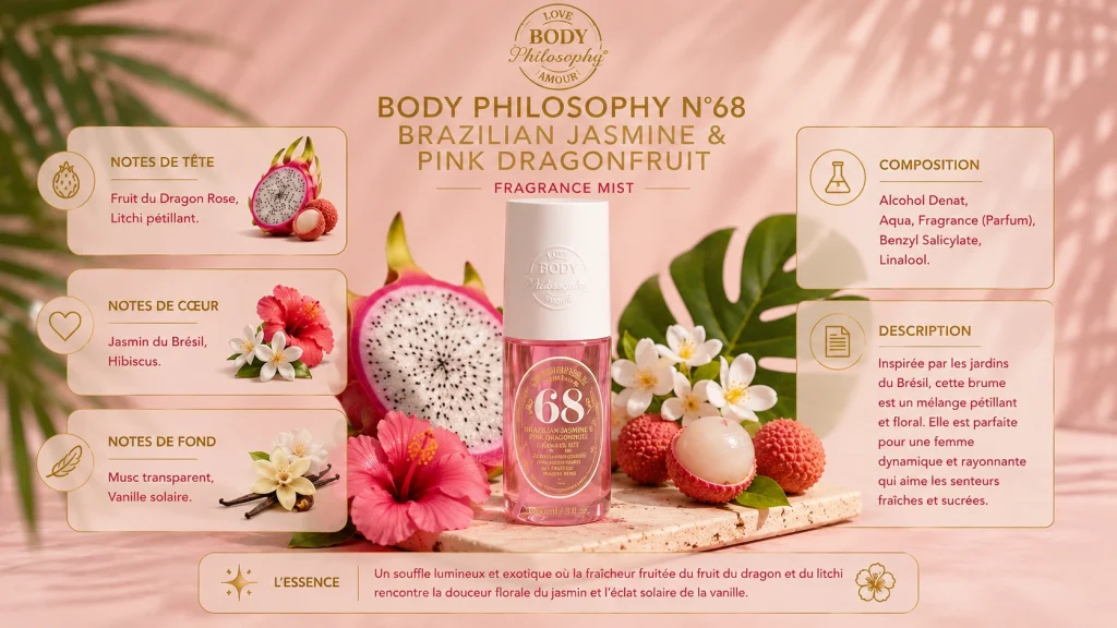 Ingrédients — Body Philosophy N°68 Brazilian Jasmine & Pink Dragonfruit - brume floral 90 ML