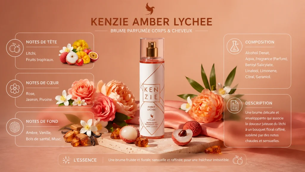 Ingrédients — Kenzie Ambre Lychee Volaré - brume fruité 250 ML