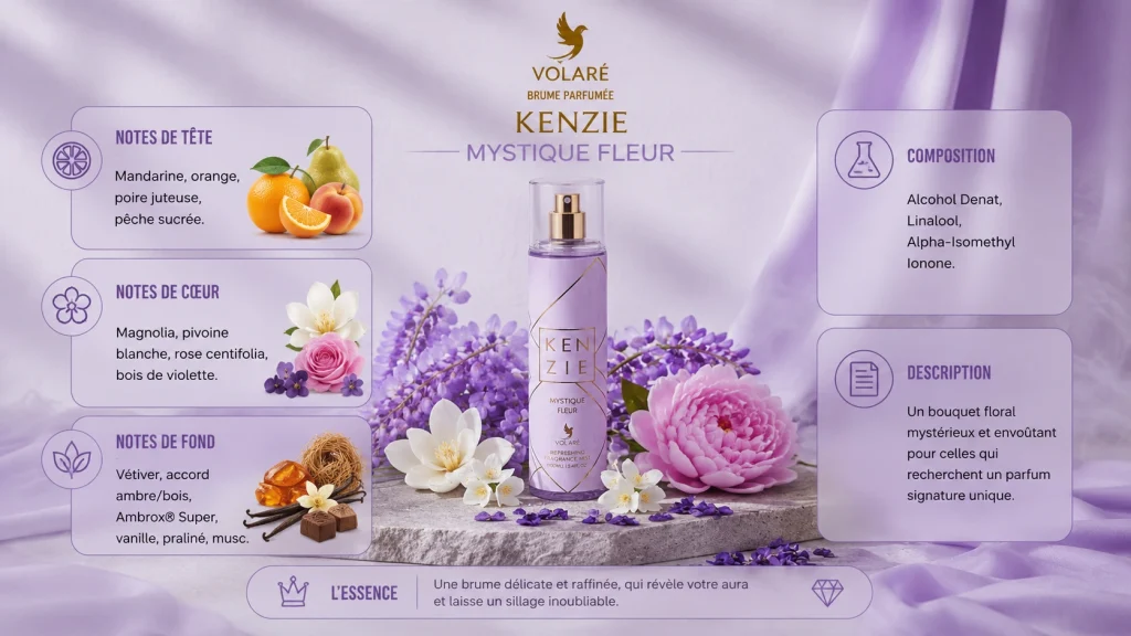 Ingrédients — Kenzie Volaré Mystique Fleur - brume floral 250 ML