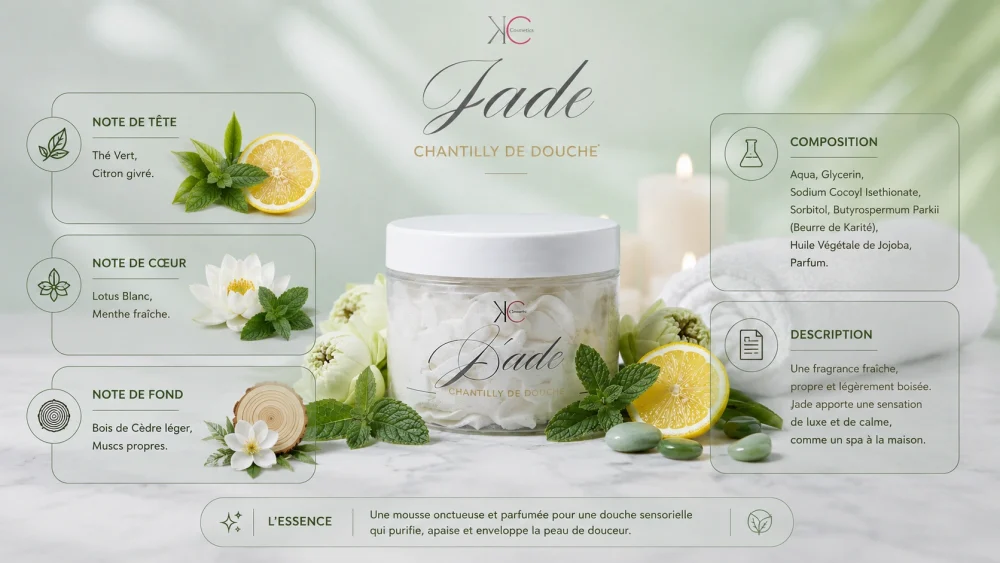Ingrédients — Chantilly de douche Jade - soins corps frais 100 G