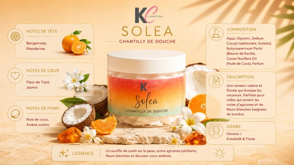 Ingrédients — Chantilly de douche Solea - soins corps solaire 100 G