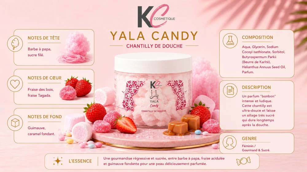 Ingrédients — Chantilly de douche Yala Candy - soins corps gourmand 100 G