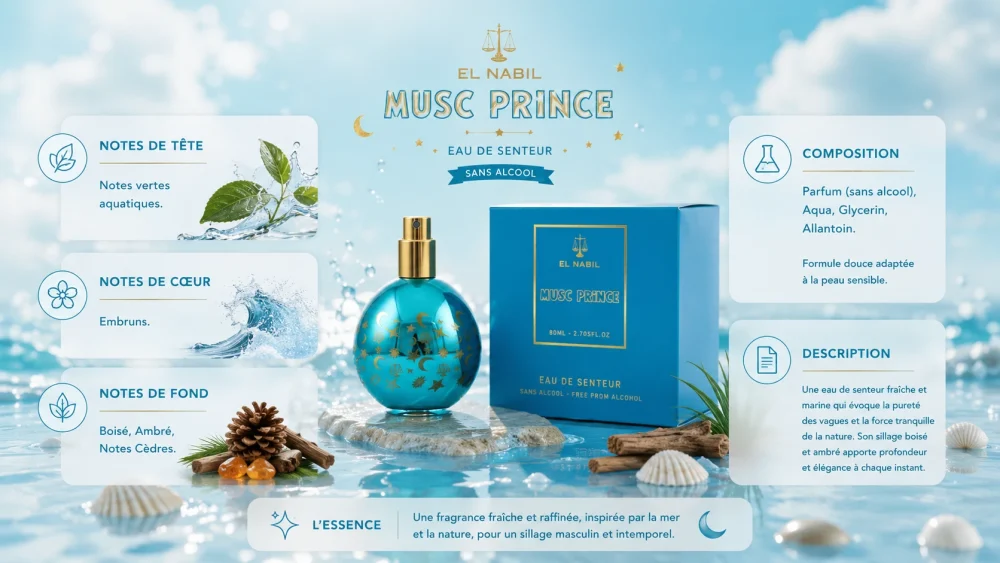 Ingrédients — El Nabil Musc Prince - Eau de senteur enfant boisé 80 ML