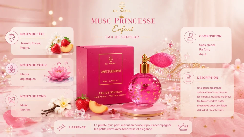 Ingrédients — El Nabil Musc Princesse - Eau de senteur enfant fruité 80 ML