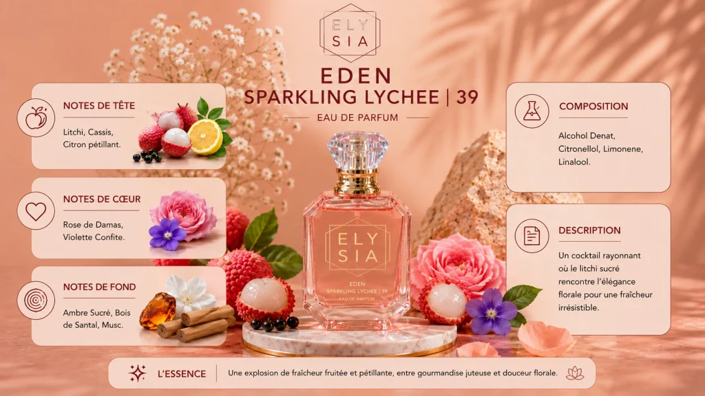 Ingrédients — Elysia Eden Sparkling Lychee 39 - eau de parfum fruité 50 ML