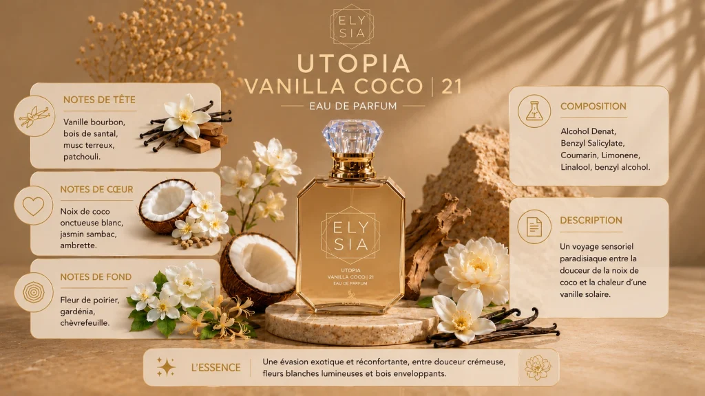 Ingrédients — Elysia Utopia Vanilla Coco 21 - eau de parfum gourmand 50 ML