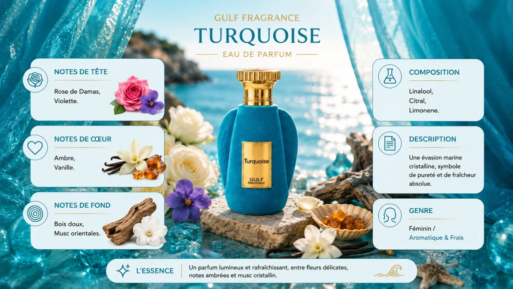 Ingrédients — Gulf Fragrance Turquoise - Extrait de parfum frais 100 ML