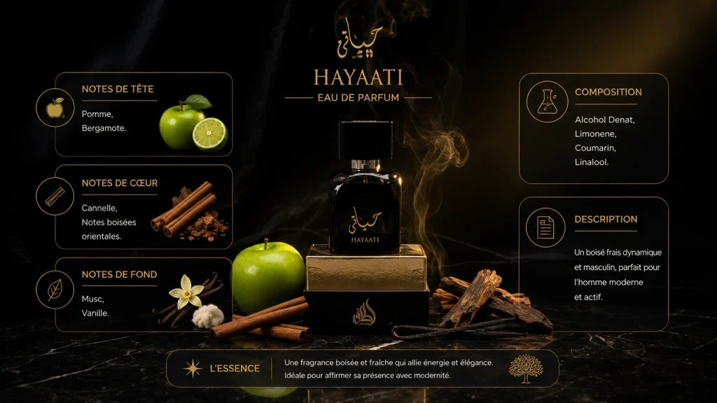 Ingrédients — Hayaati Noir Lattafa - eau de parfum oriental 100 ML