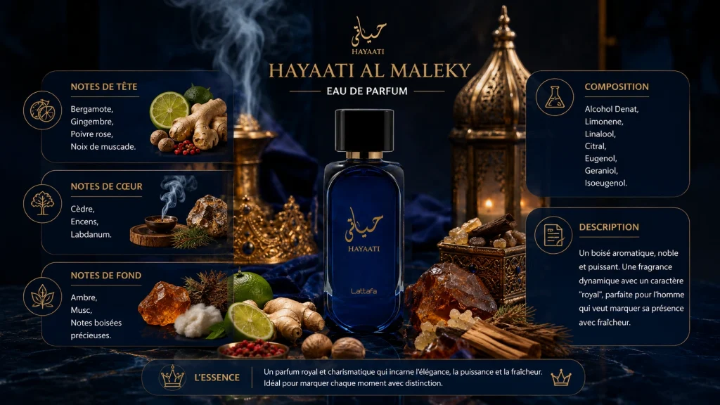 Ingrédients — Hayaati Al Maleky Lattafa - eau de parfum oriental 100 ML