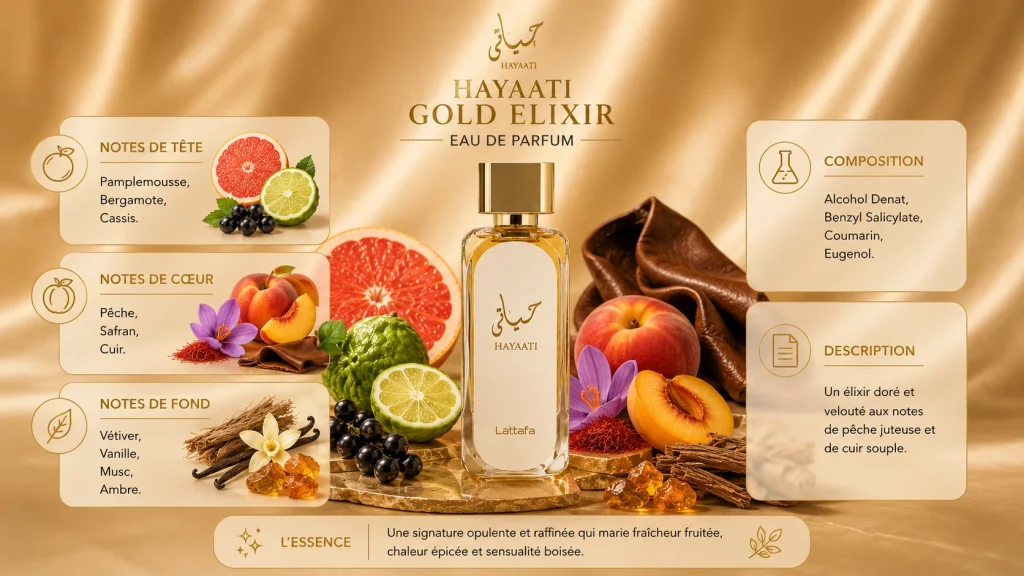 Ingrédients — Hayaati Gold Elixir Lattafa - eau de parfum oriental 100 ML