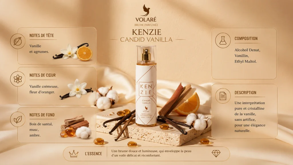 Ingrédients — Kenzie Volaré Candid Vanilla - brume gourmand 250 ML