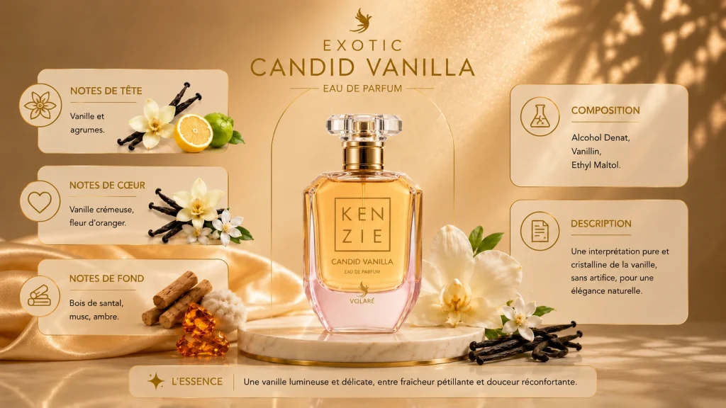 Ingrédients — Kenzie Volaré Candid Vanilla - eau de parfum gourmand 100 ML