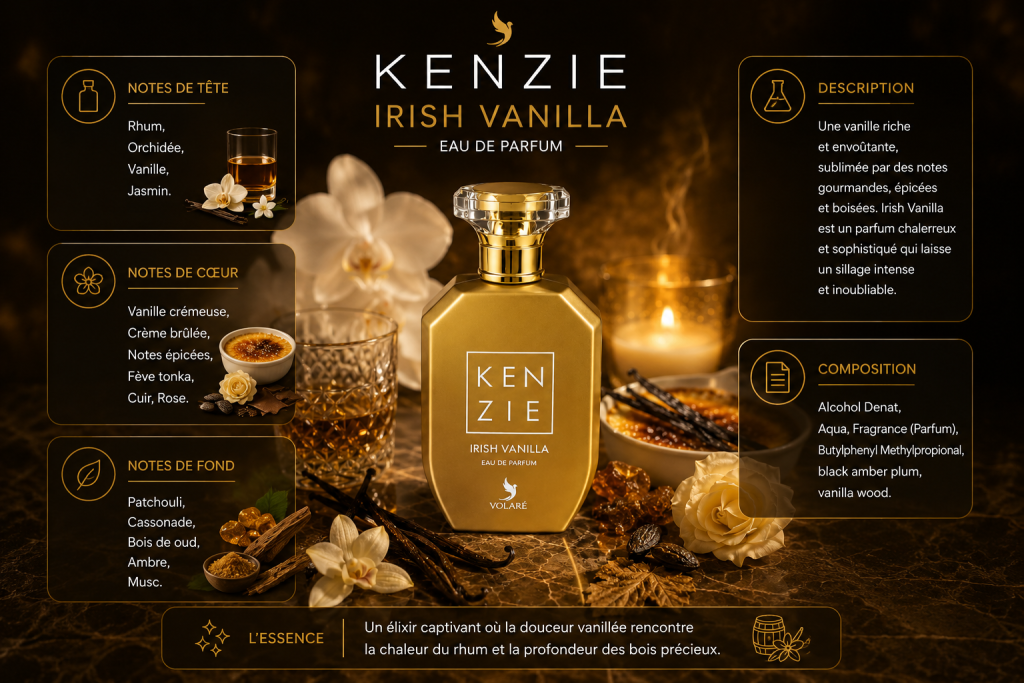 Ingrédients — Kenzie Volaré Irish Vanilla - eau de parfum gourmand 100 ML