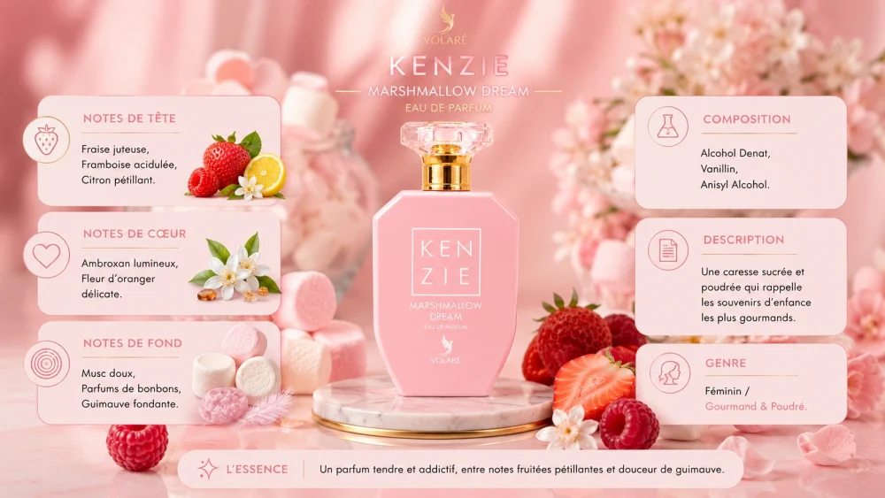 Ingrédients — Kenzie Volaré Marshmallow Dream - eau de parfum gourmand 100 ML