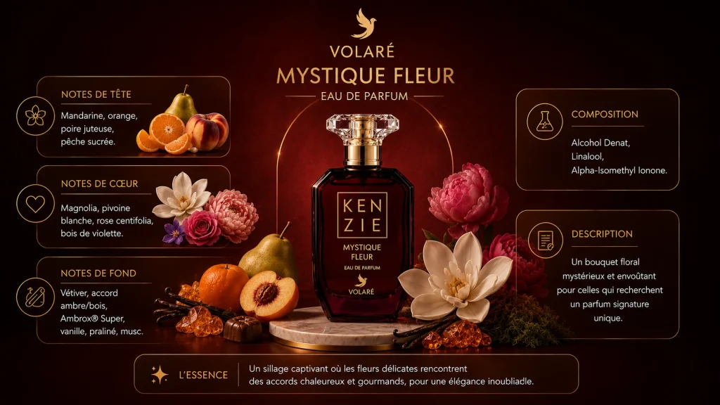 Ingrédients — Kenzie Volaré Mystique Fleur - eau de parfum floral 100 ML