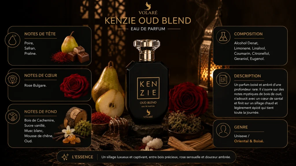 Ingrédients — Kenzie Volaré Oud Blend - eau de parfum boisé 100 ML