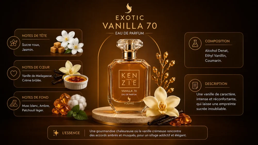 Ingrédients — Kenzie Volaré Vanilla 70 - eau de parfum gourmand 100 ML
