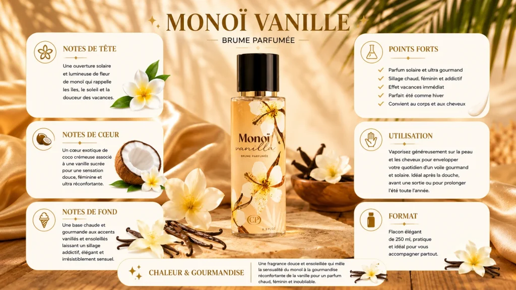 Ingrédients — Monoï CP Vanilla - brume solaire 250 ML