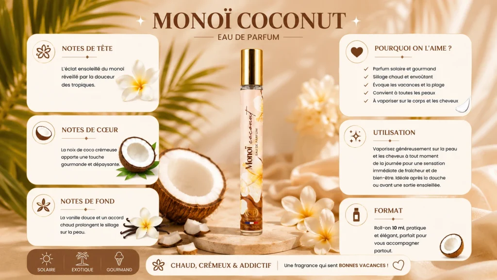 Ingrédients — Monoï CP Coconut - eau de parfum solaire 35 ML
