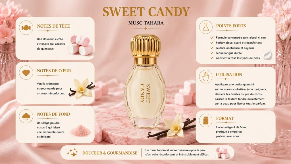 Ingrédients — Musc Tahara Sweet Candy - soin corps gourmand 12 ML