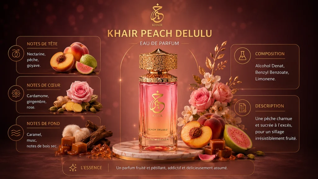 Ingrédients — KHAIR Peach Delulu Paris Corner - eau de parfum fruité 100 ML