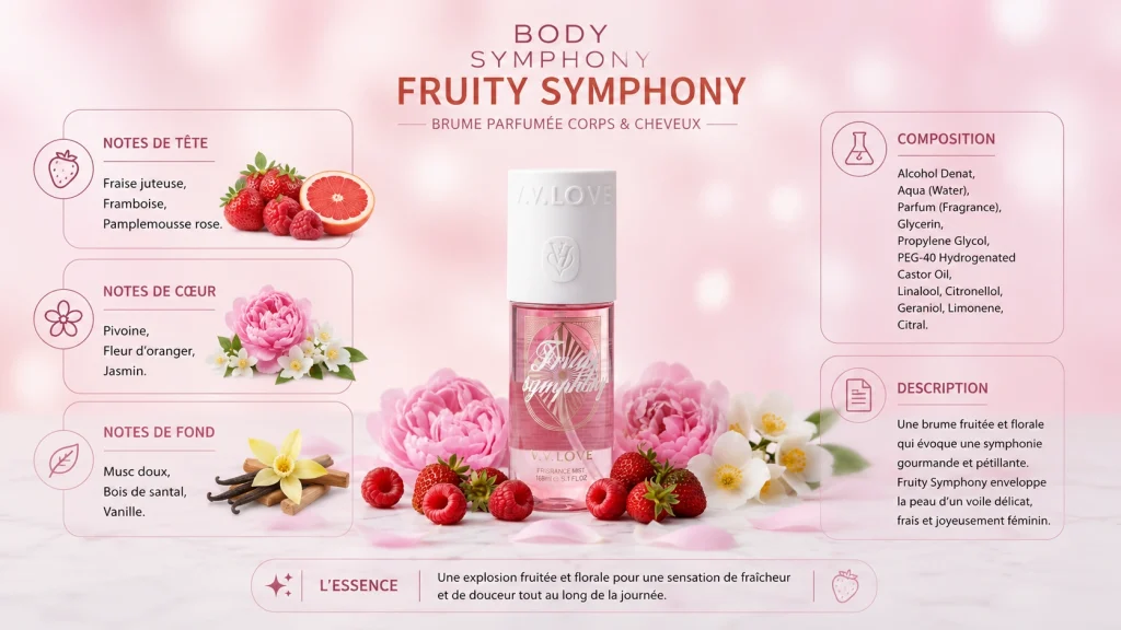 Ingrédients — V.V. Love Fruity Symphony - brume floral 150 ML