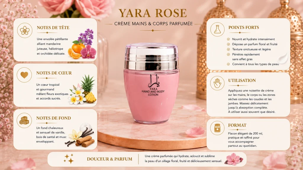Ingrédients — Crème Mains & Corps Yara Rose - 45 G